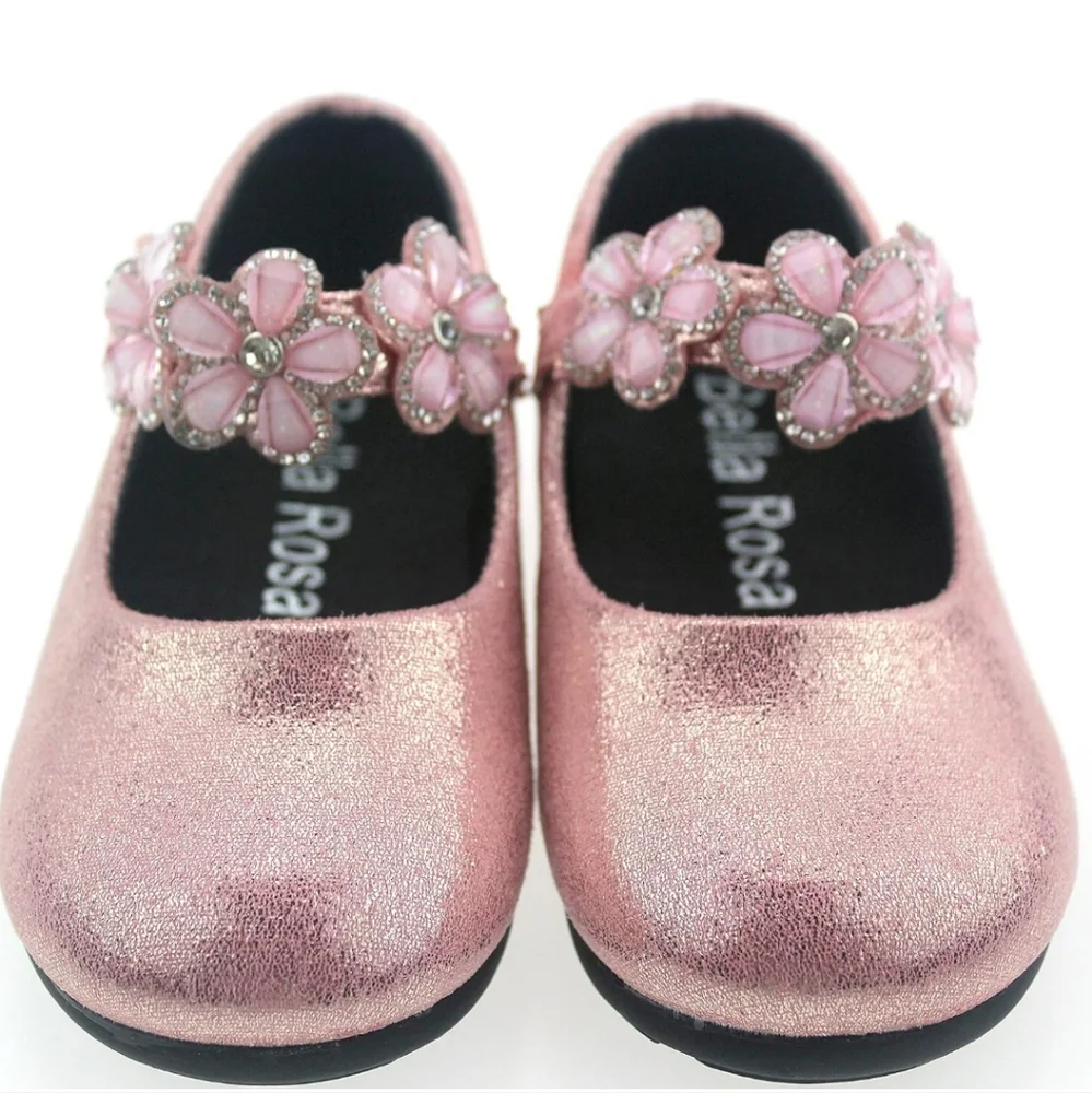 BELLA ROSA | Toddler Little Girls Glitter Pink Flowers Mary Jane Dress Shoes